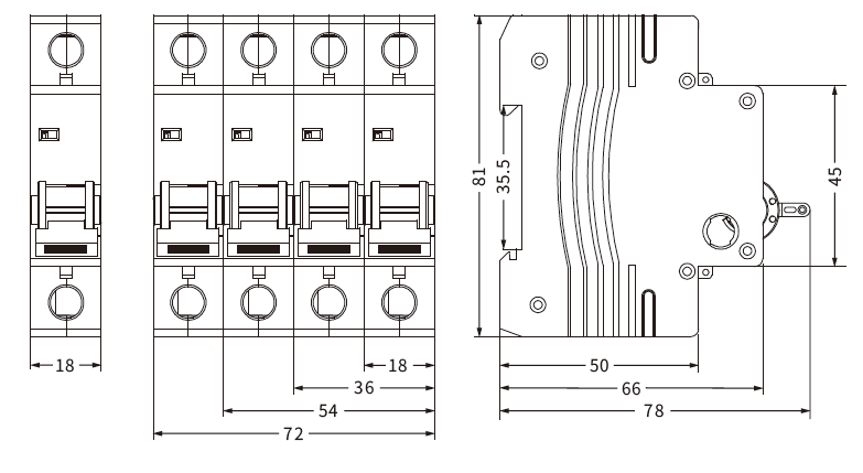 Tamaño del interruptor de circuito integrado ETEK EKM1-63S