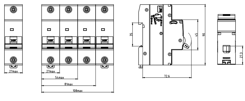 Interruptor magnetotérmico ETEK EKM2-125H Tamaño