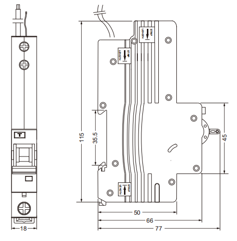 Tamaño del interruptor diferencial Etek EKL2-40